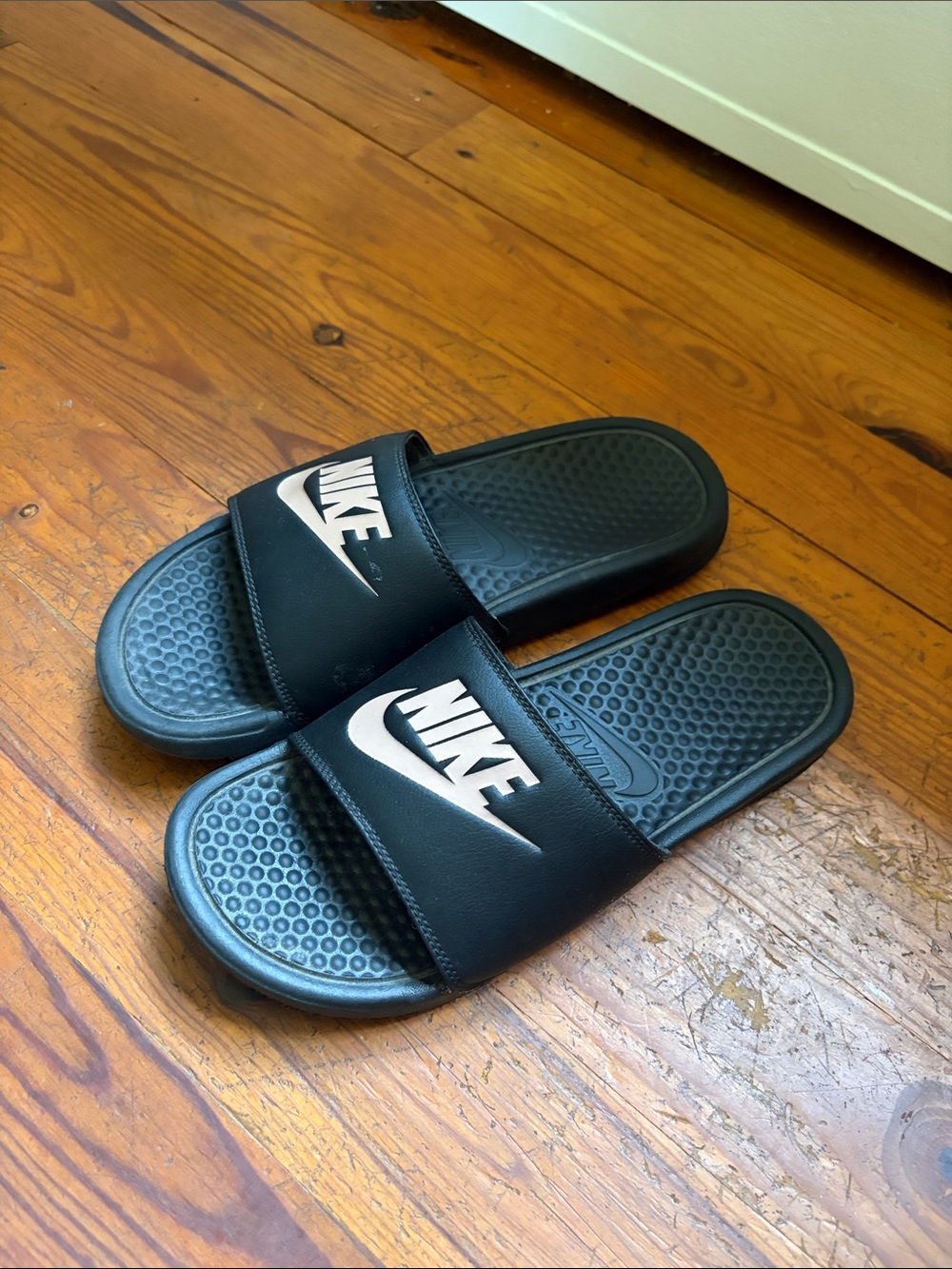 Nike Black Slide Sandals with Rose Gold Swoosh
